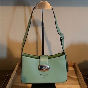 Coach Green Leather Eliza Shoulder Bag with Silver-Tone Clasp